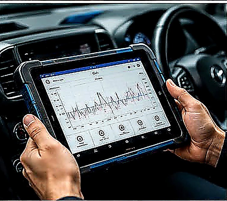 Technician using a diagnostic tablet
